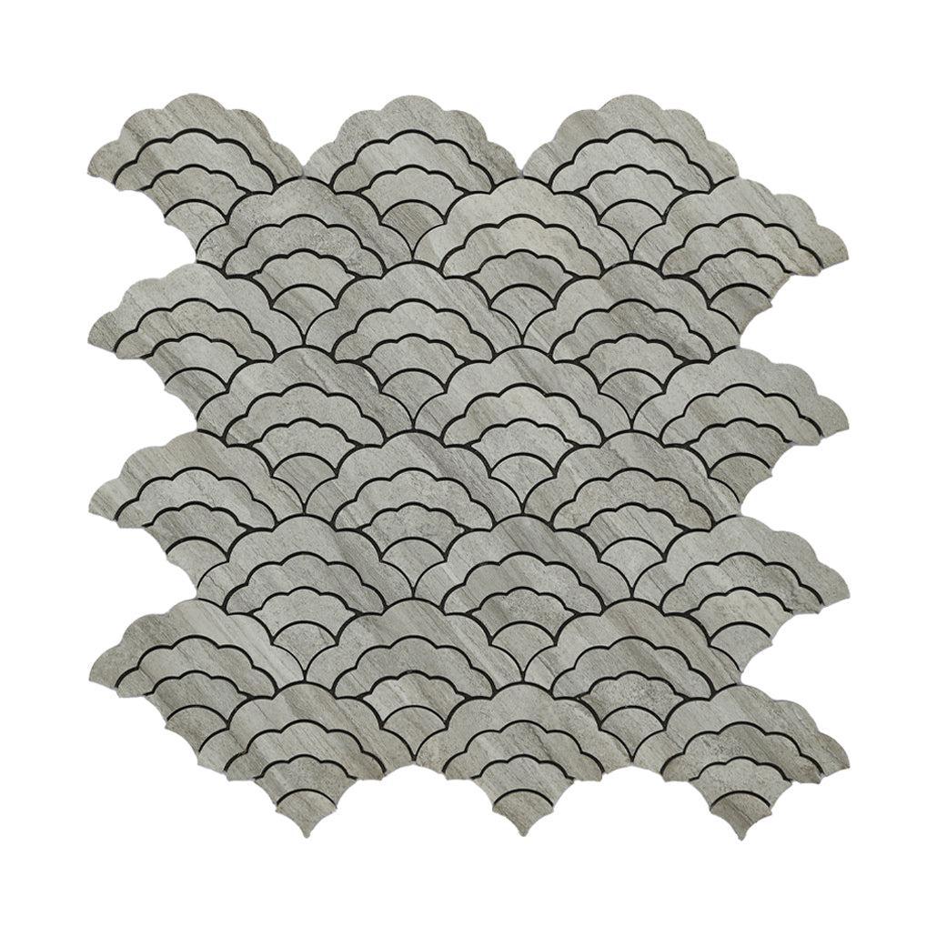 Selbstklebende Mosaikfliesen Metall | Fächer Grau | 26,8×28,1 cm | Küche, Bad & WC