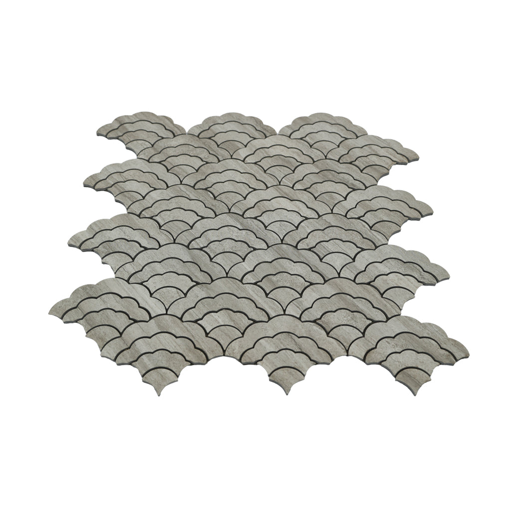 Selbstklebende Mosaikfliesen Metall | Fächer Grau | 26,8×28,1 cm | Küche, Bad & WC