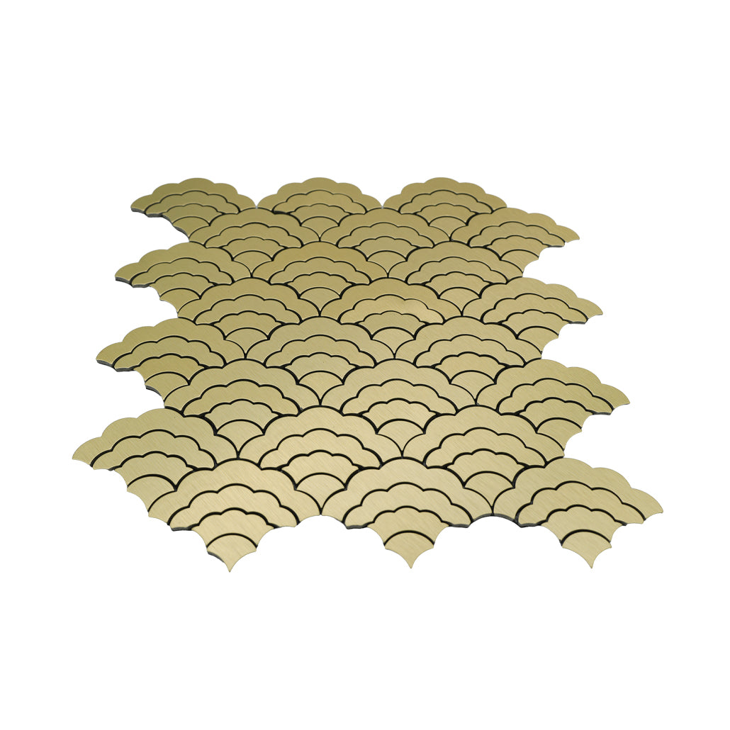 Selbstklebende Mosaikfliesen Metall | Fächer Gold | 26,8×28,1 cm | Küche, Bad & WC