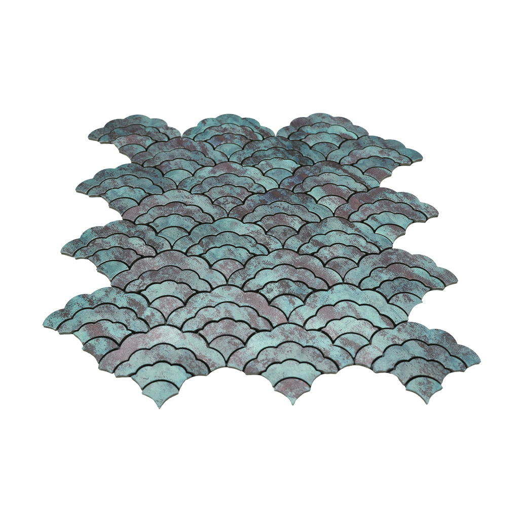 Selbstklebende Mosaikfliesen Metall | Fächer Patina Kupfer | 26,8×28,1 cm | Küche, Bad & WC