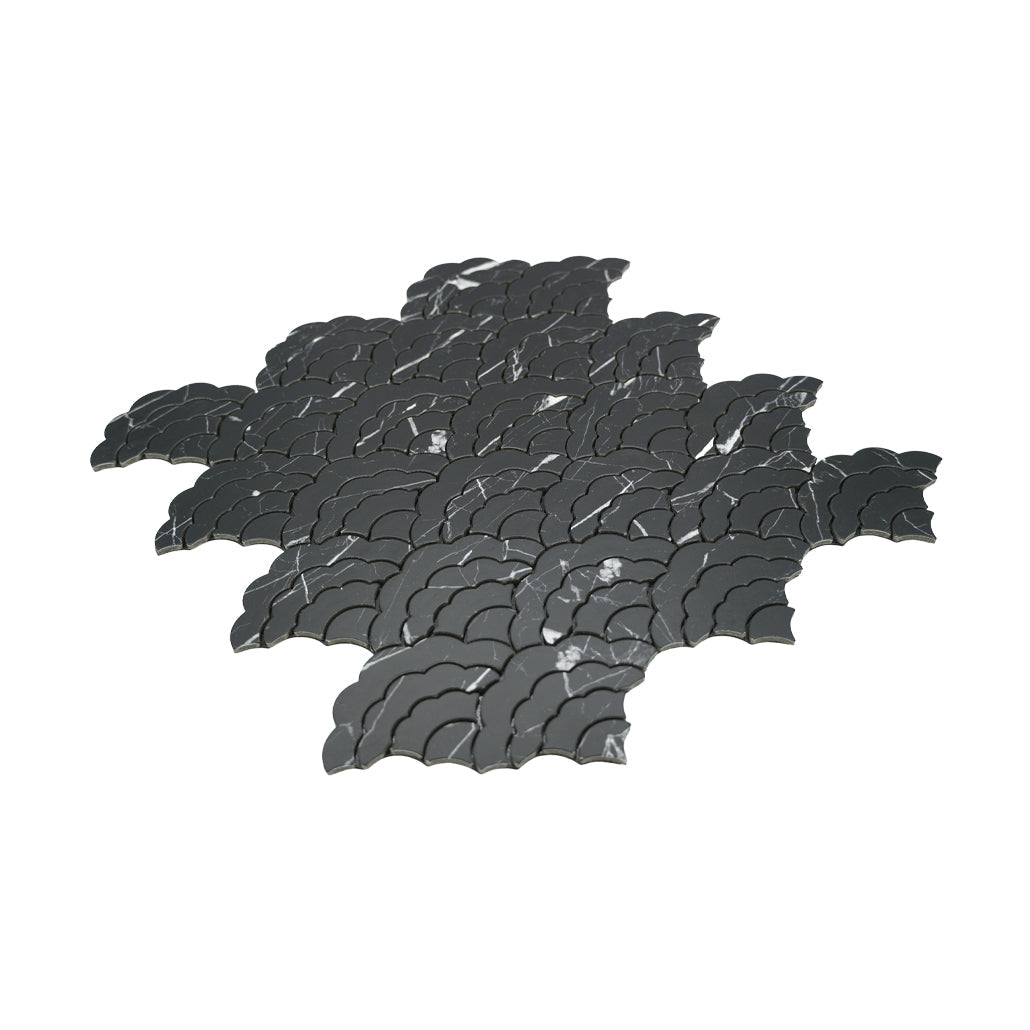 Selbstklebende Mosaikfliesen Metall | Fächer Schwarz | 26,8×28,1 cm | Küche, Bad & WC