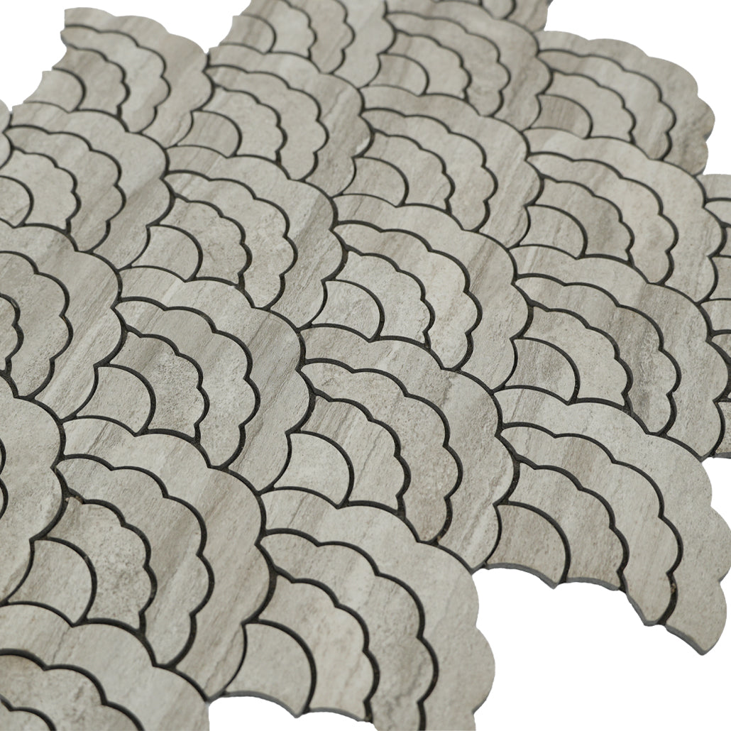 Selbstklebende Mosaikfliesen Metall | Fächer Grau | 26,8×28,1 cm | Küche, Bad & WC