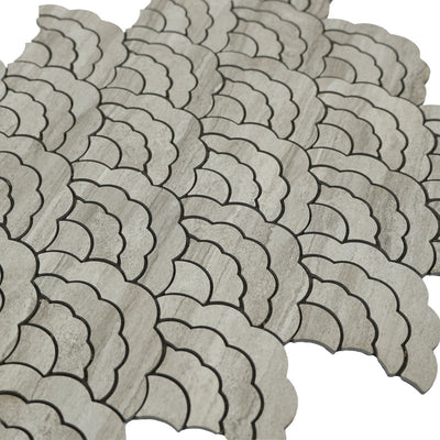 Selbstklebende Mosaikfliesen Metall | Fächer Grau | 26,8×28,1 cm | Küche, Bad & WC