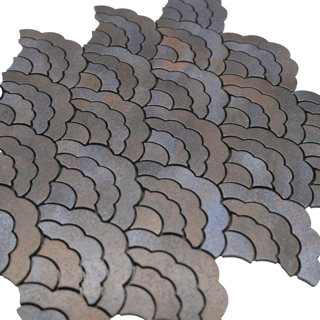 Selbstklebende Mosaikfliesen Metall | Fächer Anthrazit | 26,8×28,1 cm | Küche, Bad & WC
