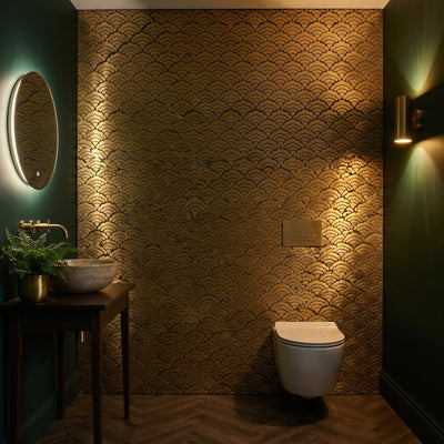 Selbstklebende Mosaikfliesen Metall | Fächer Gold | 26,8×28,1 cm | Küche, Bad & WC