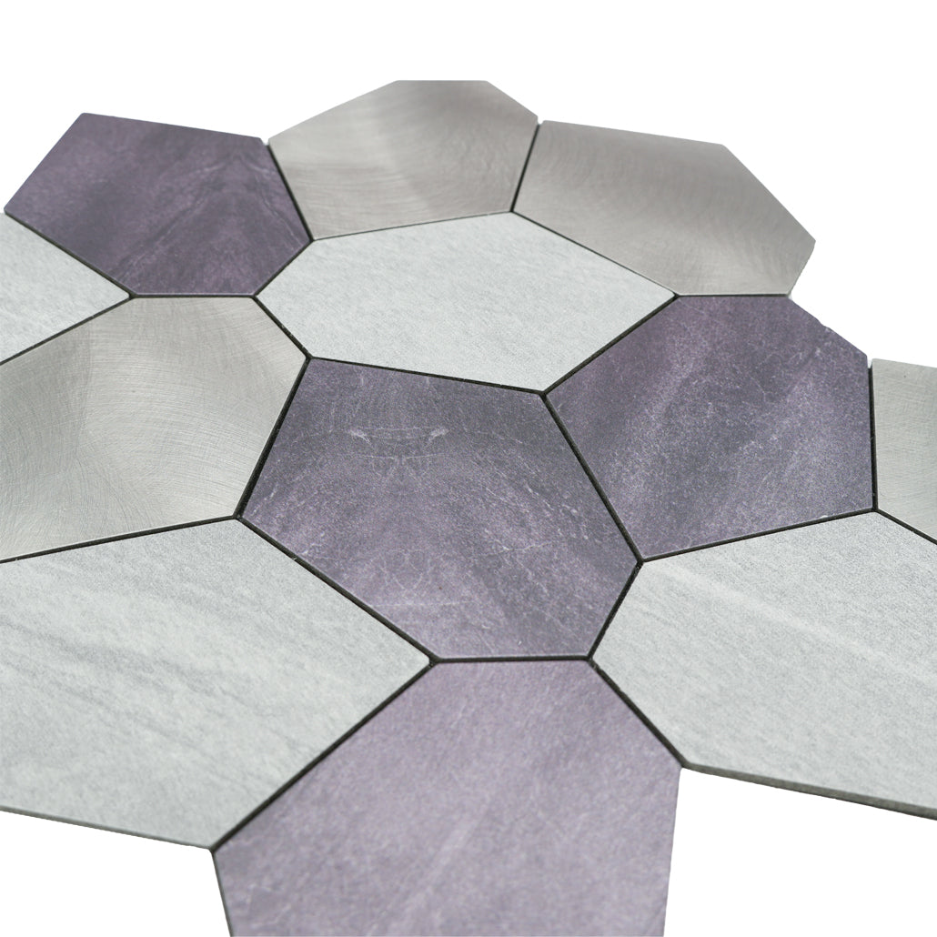 Selbstklebende Mosaikfliesen Metall | Polygon Grau | 30×26,2 cm | Küche, Bad & WC