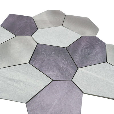 Selbstklebende Mosaikfliesen Metall | Polygon Grau | 30×26,2 cm | Küche, Bad & WC