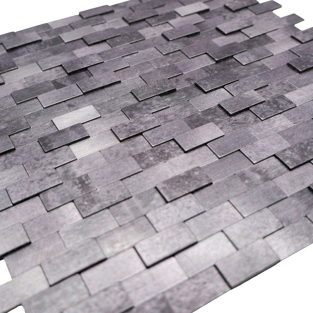 Selbstklebende Mosaikfliesen Metall | Riemchen 3D Anthrazit | 30×29,8 cm | Küche, Bad & WC