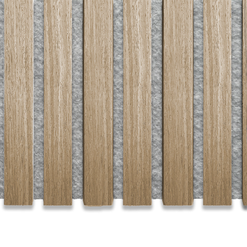 Akustikpaneele Natürliche Eiche mit Filz Grau | 240 cm x 60 cm | Dreiseitig Echtholzfurnier