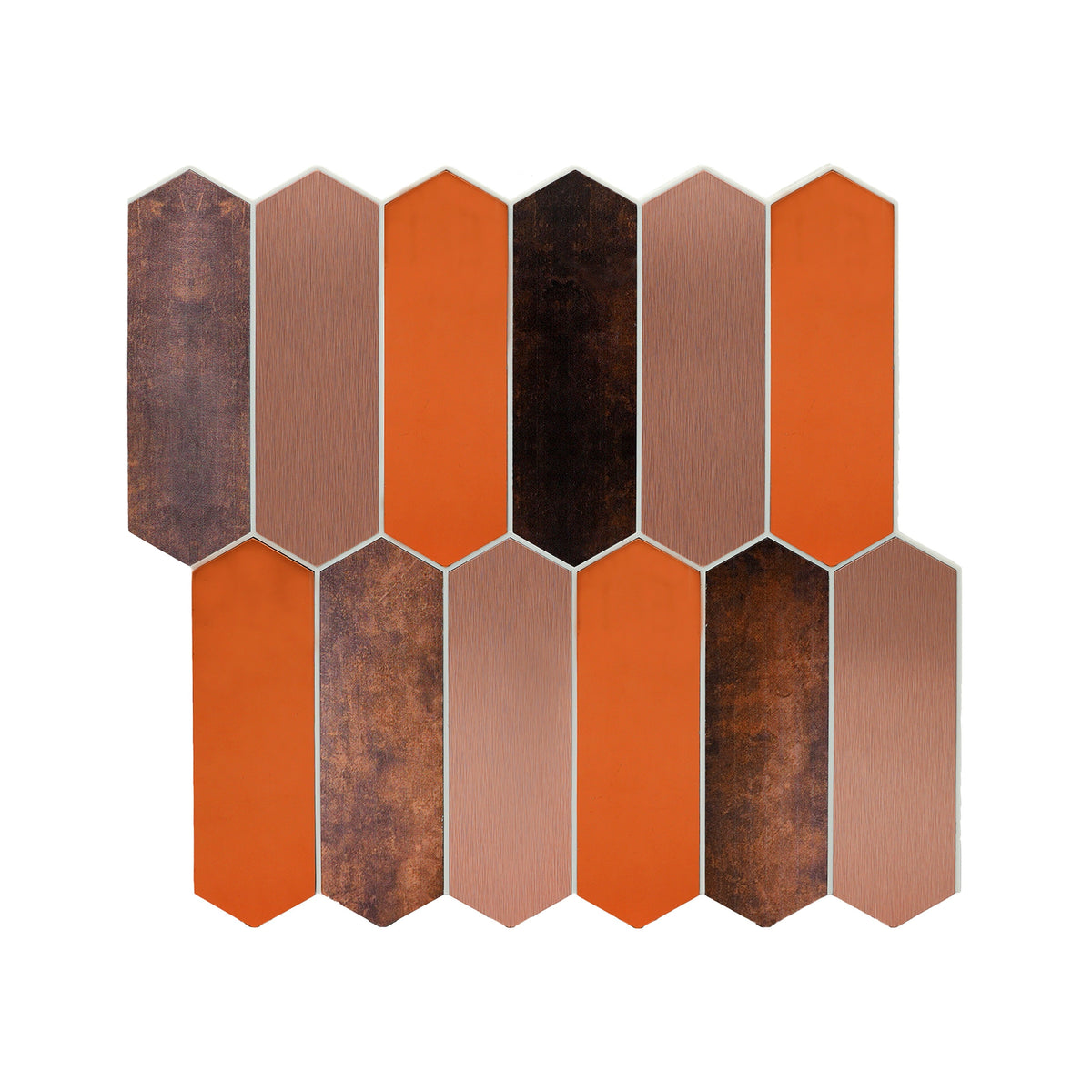 Selbstklebende Mosaikfliesen Metall | Picket Braun | 28,2×27,3 cm | Küche, Bad & WC