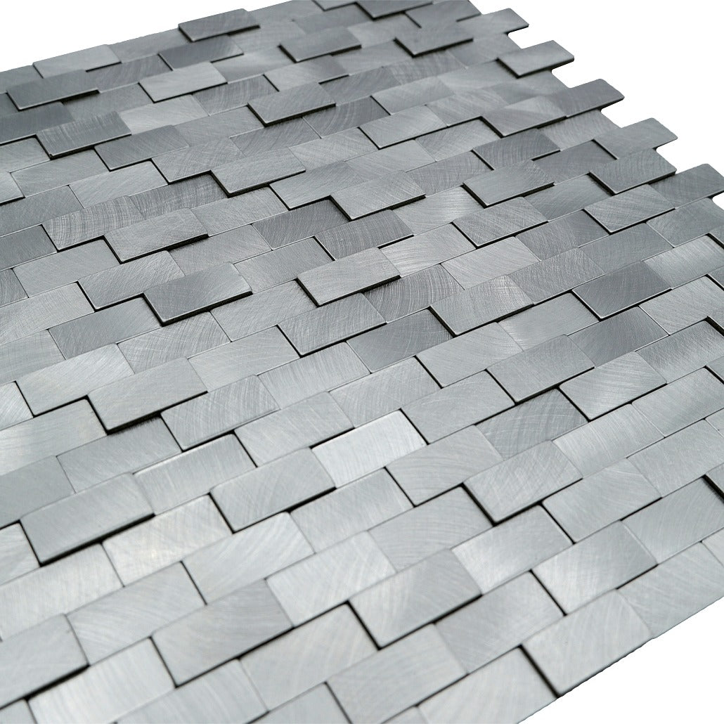 Selbstklebende Mosaikfliesen Metall | Riemchen 3D Silber | 30×29,8 cm | Küche, Bad & WC