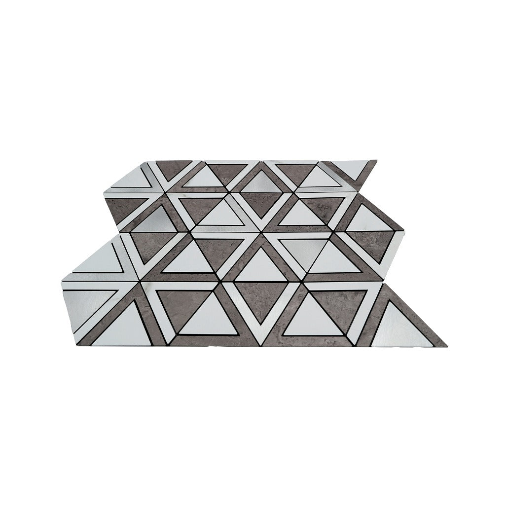 Selbstklebende Mosaikfliesen Metall | Dreieck Grau Weiß-Silber | 28,7×33,1 cm | Küche, Bad & WC