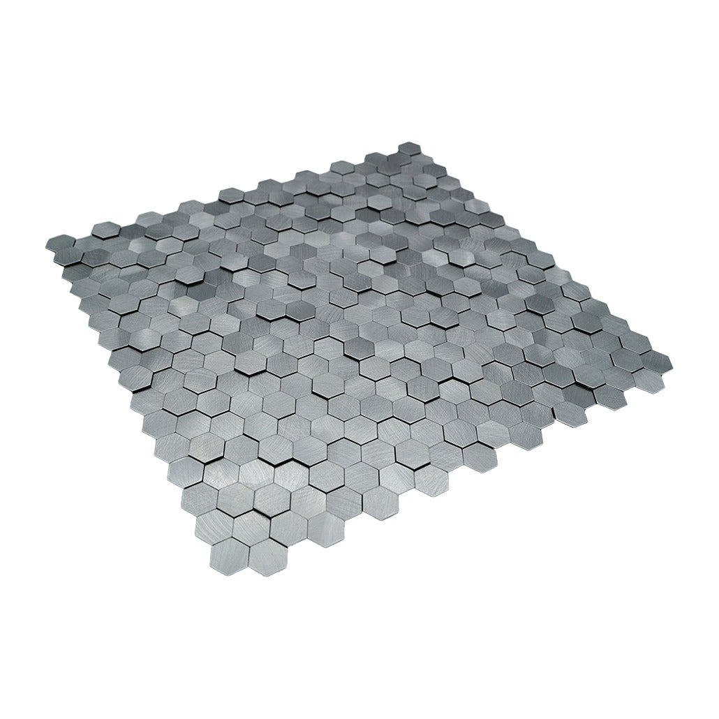 Selbstklebende Mosaikfliesen Metall | Mini Hexagon 3D Grau | 29,8×30,7 cm | Küche, Bad & WC
