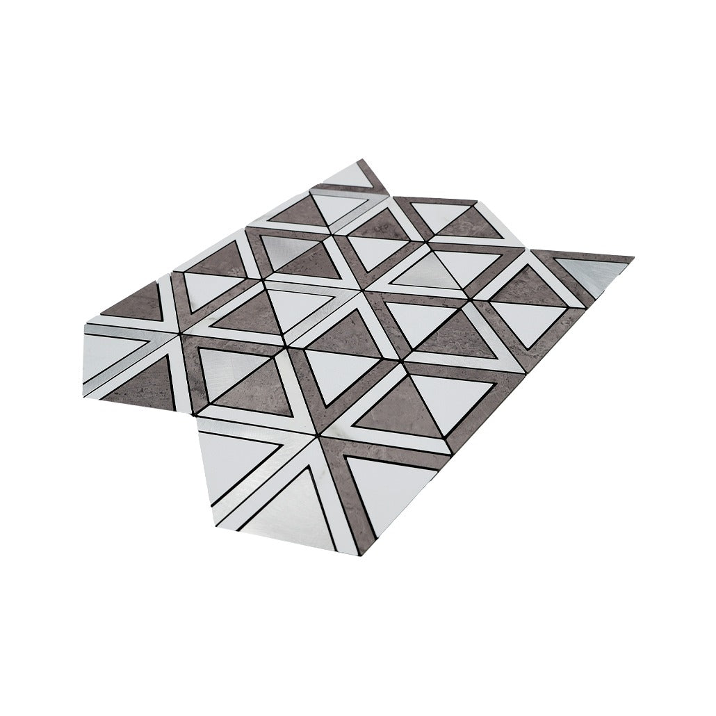Selbstklebende Mosaikfliesen Metall | Dreieck Grau Weiß-Silber | 28,7×33,1 cm | Küche, Bad & WC
