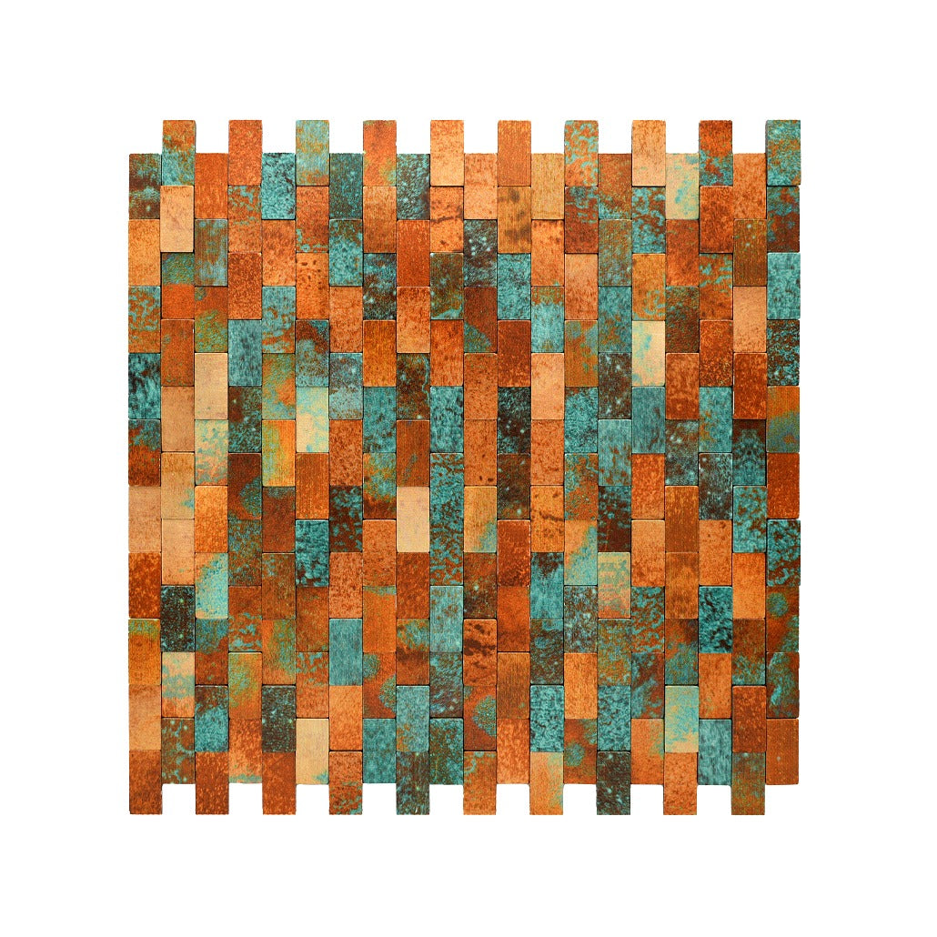 Selbstklebende Mosaikfliesen Metall | Riemchen 3D Patina Kupfer | 30×29,8 cm | Küche, Bad & WC