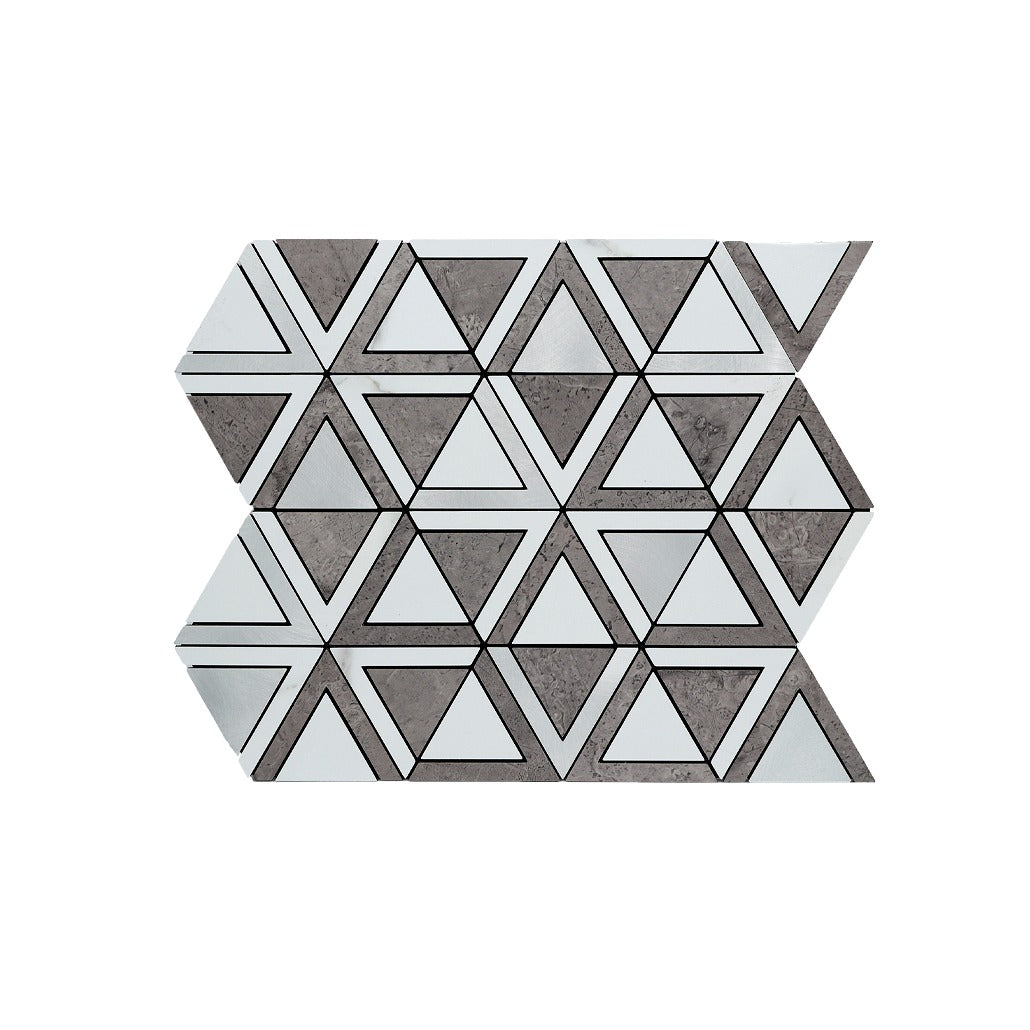 Selbstklebende Mosaikfliesen Metall | Dreieck Grau Weiß-Silber | 28,7×33,1 cm | Küche, Bad & WC