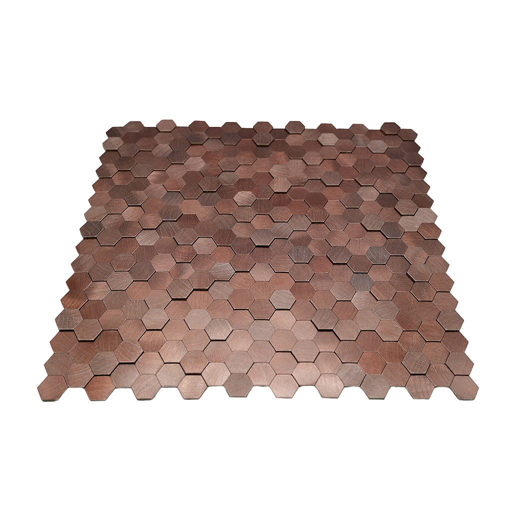 Selbstklebende Mosaikfliesen Metall | Mini Hexagon 3D Dunkelkupfer | 29,8×30,7 cm | Küche, Bad & WC