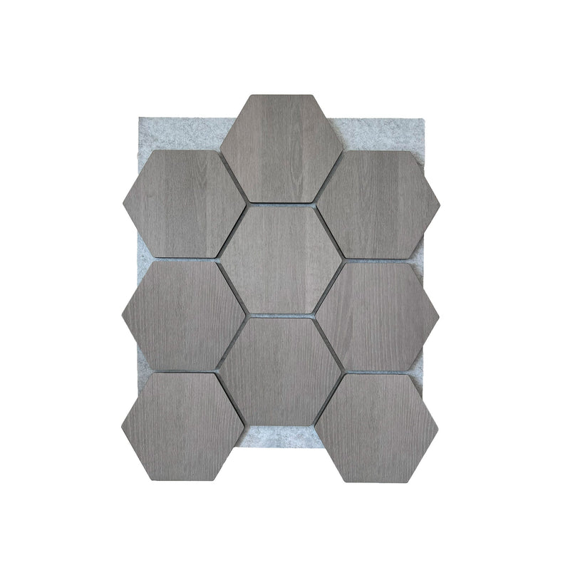 Hexagonpaneel Graue Walnuss mit grauem Filz 81CM | Akustik | Wanddekoration | Sechseck-Form