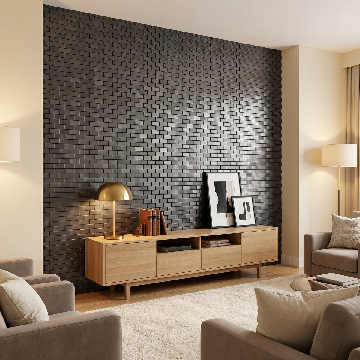 Selbstklebende Mosaikfliesen Metall | Riemchen 3D Anthrazit | 30×29,8 cm | Küche, Bad & WC