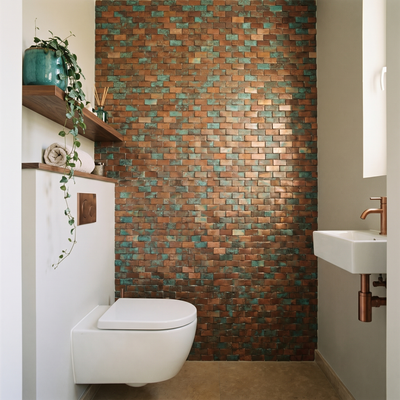 Selbstklebende Mosaikfliesen Metall | Riemchen 3D Patina Kupfer | 30×29,8 cm | Küche, Bad & WC