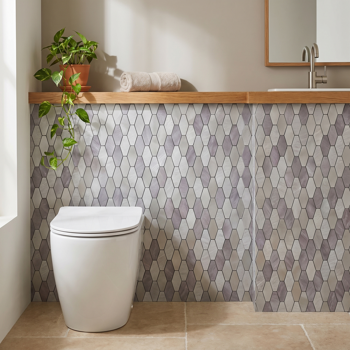 Selbstklebende Mosaikfliesen Metall | Picket Grau | 30×30 cm | Küche, Bad & WC