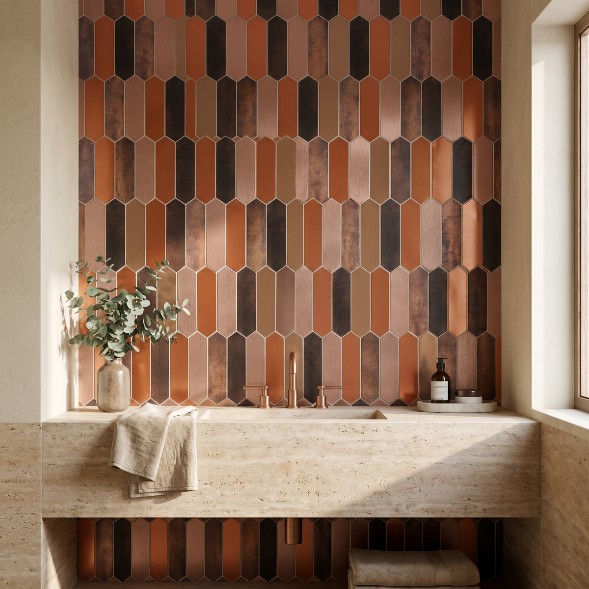 Selbstklebende Mosaikfliesen Metall | Picket Braun | 28,2×27,3 cm | Küche, Bad & WC