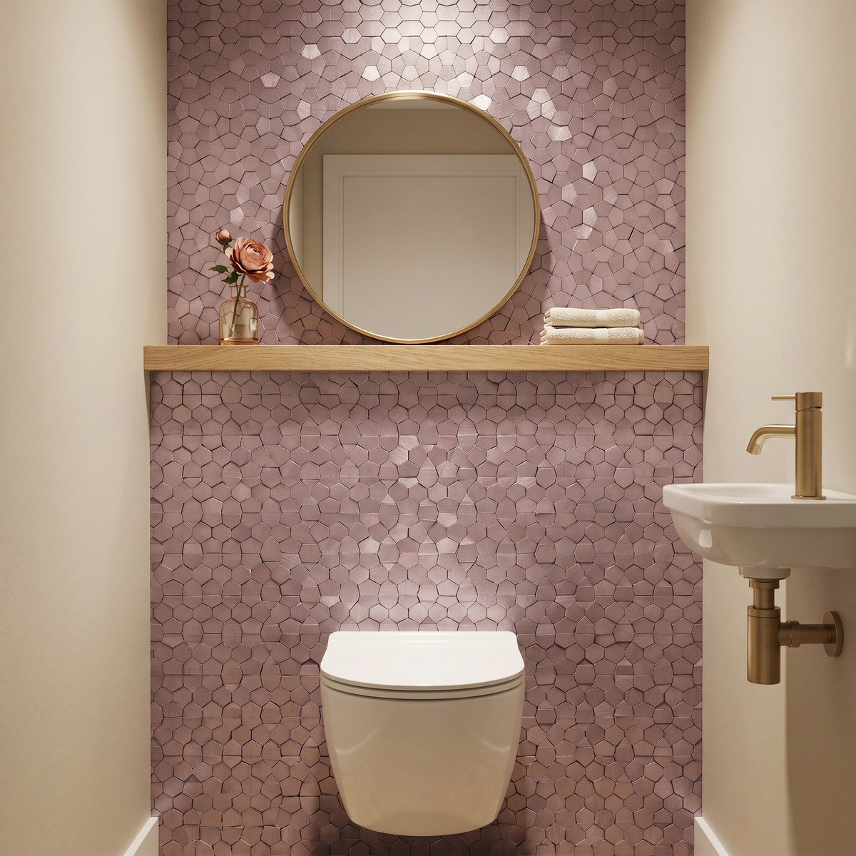 Selbstklebende Mosaikfliesen Metall | Pentagon 3D Rosa | 28,2×28,2 cm | Küche, Bad & WC