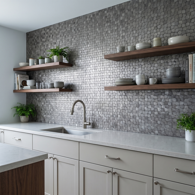 Selbstklebende Mosaikfliesen Metall | Pentagon 3D Grau | 28,2×28,2 cm | Küche, Bad & WC