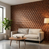 Lobelia Rust Copper dekoratives Holz-Wandpaneel im modernen Wohnzimmer