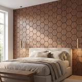 Hexagonpaneel Walnuss im Schlafzimmer