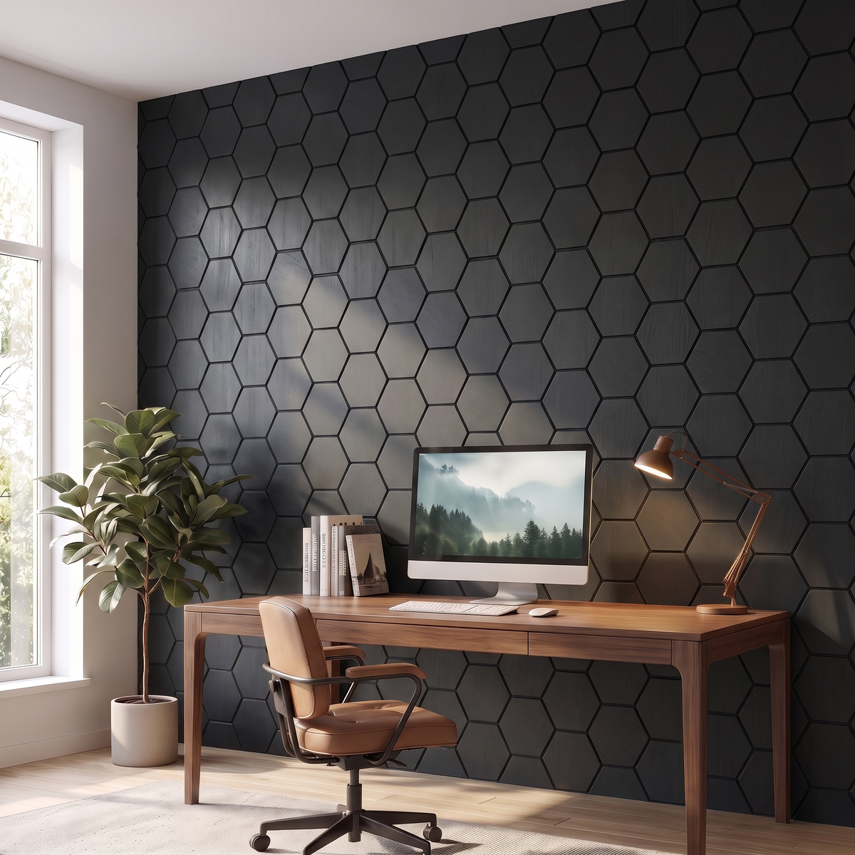 Hexagonpaneel Schwarz im Homeoffice