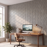 Hexagonpaneel Graue Walnuss mit grauem Filz im Homeoffice