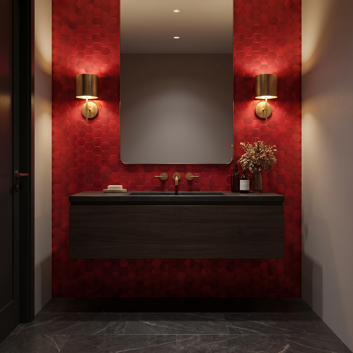 Hexagon Mosaik Rot Gäste-WC