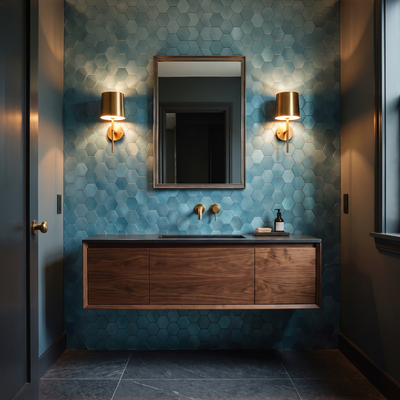 Hexagon Mosaik Blau Gäste-WC