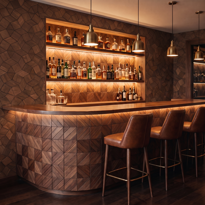 Gardenia Smoked Brown dekoratives Holz-Wandpaneel als Bar-Rückwand