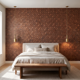 Gardenia Smoked Brown dekoratives Holz-Wandpaneel hinter dem Bett im Schlafzimmer