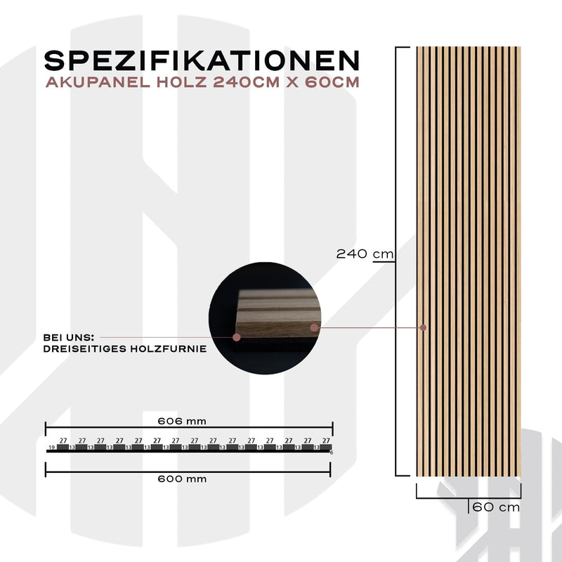 Akustikpaneele Rustikale Eiche - 300 cm x 60 cm